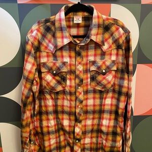 TRUE RELIGION Plaid Flannel Long Sleeve Button Down Shirt Mens XXXL Western